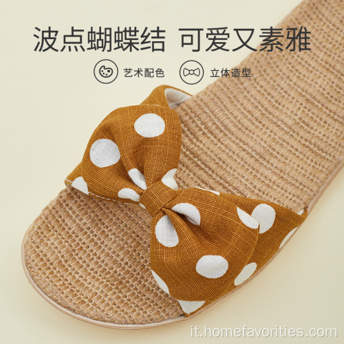 Pantofole in lino stile giapponese con fiocco